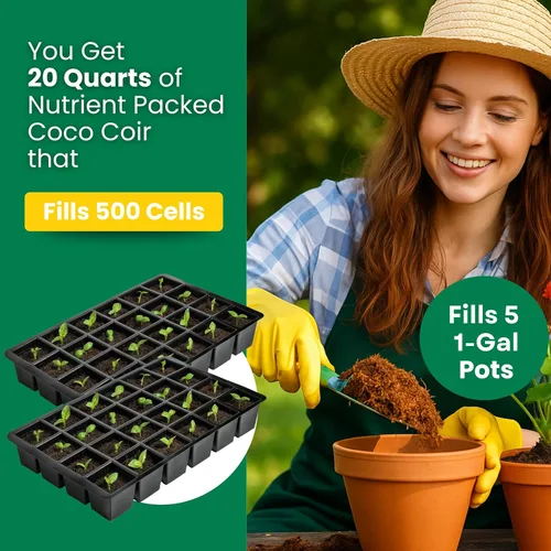 Vista 3 de Paquete de 2 bloques de fibra de coco Gro-Med – 1.4 lb cada uno, se expande a 20 cuartos, mezcla de tierra para macetas enriquecida con NPK, tierra