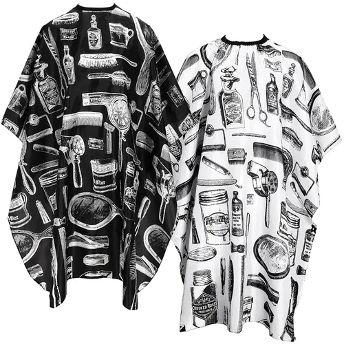 Vista 9 de FEBSNOW 2 piezas capas de barbero para adultos, capa profesional de corte de cabello con cierre a presión, capas de salón impermeables
