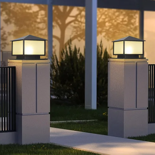 Vista 6 de SLAWA Luces de columna para exteriores con base de montaje, luces de pilar de patio exterior con carcasa de aluminio, accesorio de luces de poste al