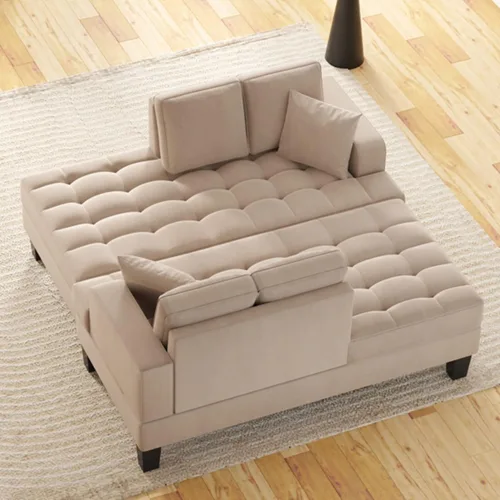 Vista 7 de Chaise Lounge moderno de 64 pulgadas para interiores, sillón tapizado con reposabrazos y almohada abatible, sofá de salón profundo copetudo
