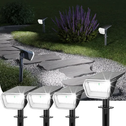 Vista 10 de Linkind Focos solares para exteriores, impermeables, IP67, 60 luces LED solares de inundación, 30% de alta conversión, iluminación de paisaje