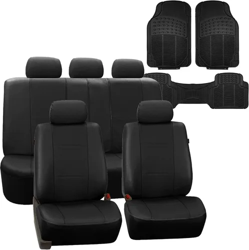 Vista 13 de FH Group Fundas de asiento de automóvil de tres filas de cuero sintético de lujo con 7 plazas, compatible con bolsa de aire y banco trasero