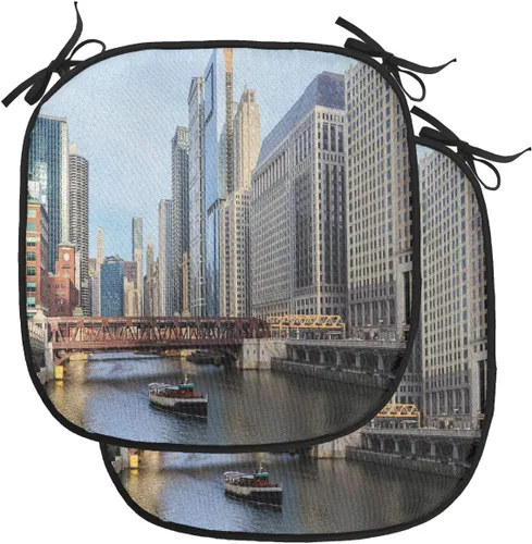 Vista 52 de Lunarable USA Chair Cushion Pad, American Cities Skylines Metropolis Architecture Sketch Style Hand Drawn Art Print, Seat Padding for Kitchen &