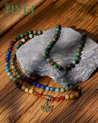 Vista 3 de Bivei 7 Chakra 108 Mala Beads Bracelet Real Gemstone Yoga Meditation Hand Knotted Mala Prayer Bead Necklace