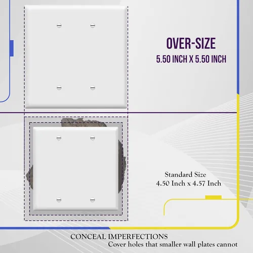 Vista 2 de ENERLITES - Cubierta de salida doble en blanco extra grande, placa de pared de dos bandas en blanco, tamaño grande, 2 bandas de 5.5 x 5.5 pulgadas
