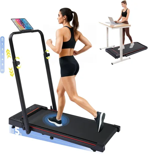 Vista 10 de GORISE Walking Pad Treadmill with Adjustable Height Handle Bar, 3HP Quiet Foldable Under Desk Treadmill, Portable Treadmills for Home 350LBS with