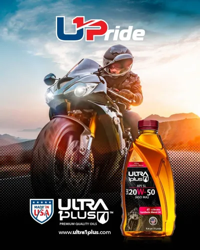 Vista 6 de ULTRA 1PLUS 4T 20W-50 mezcla sintética aceite de motocicleta API SL JASO MA2-20W50 aceite de motor, 3 cuartos