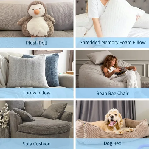 Vista 6 de Jecqbor Relleno de puf, relleno de espuma viscoelástica triturada de 5 libras, relleno de almohada suave para sofá, cojín, animales de peluche, cama