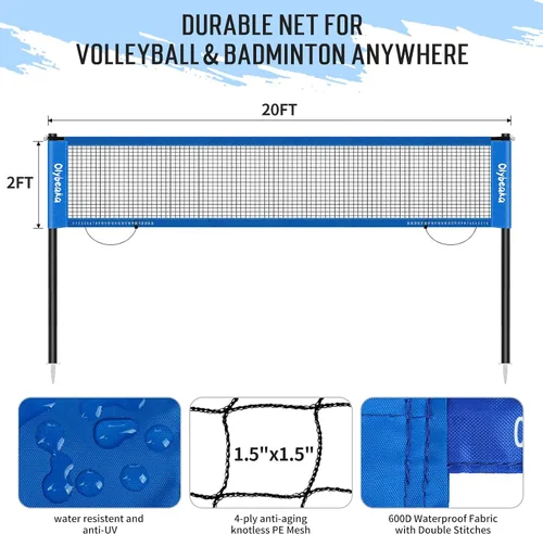 Vista 9 de Juego de red combinada de voleibol y bádminton de 20 pies para exteriores para patio trasero y playa con postes ajustables, red duradera