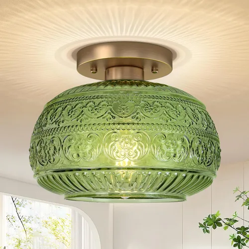 Vista 15 de Lámpara de Techo Semiempotrada, Luminaria Moderna Mejorada Cerca del Techo con Vidrio Transparente, Dorada, Iluminación Interior para Cocina