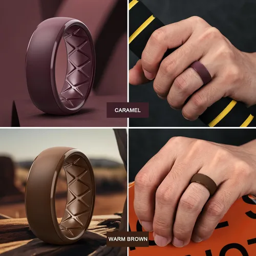 Vista 43 de Egnaro Anillos de boda de silicona para hombre: 1/4/6/7 Multipack de anillos de boda de goma con arco interior Diseño ergonómico transpirable