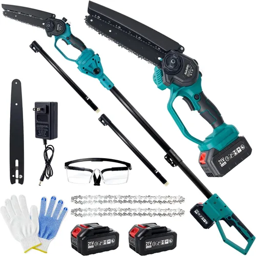Vista 9 de Sierras de poste eléctricas de 8 pulgadas para poda de árboles, sierra de poste inalámbrica 2 en 1 y mini motosierra con poste de extensión