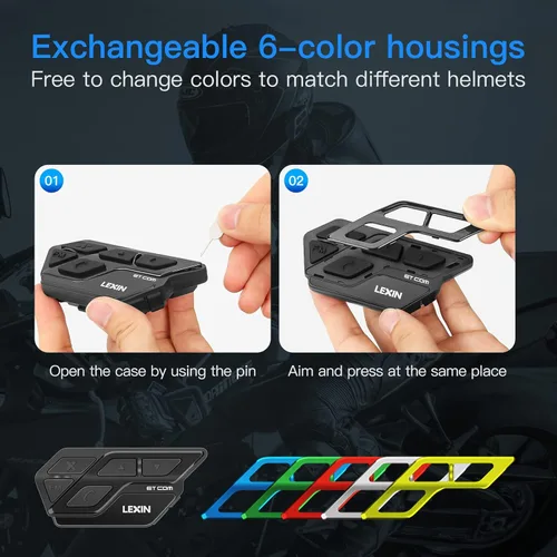 Vista 8 de LEXIN ET-COM V5.0 - Auriculares Bluetooth para motocicleta, sistemas de comunicación de casco con cancelación de ruido DSP/CVC, intercomunicador