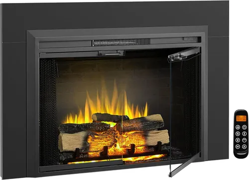 Vista 10 de LegendFlame Damon - Inserto de chimenea eléctrica de 28 pulgadas con kit de adornos, puerta de vidrio y pantalla de malla, calefactor de chimenea