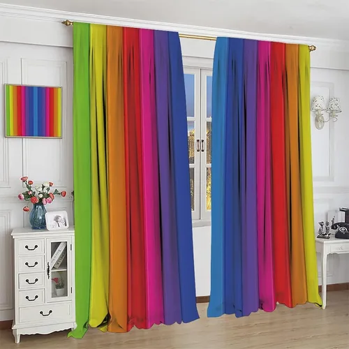 Vista 424 de Cortinas opacas abstractas de arco iris, pintura de color arcoíris con gotas, diseño gráfico creativo con bolsillo para barra, para sala de estar