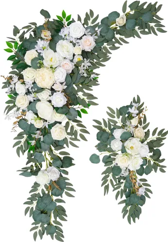 Vista 12 de Kit de flores de arco de BASIMAN con cortinas (paquete de 2) para decoración de ceremonia de boda, arbor y telón de fondo de recepción, señales