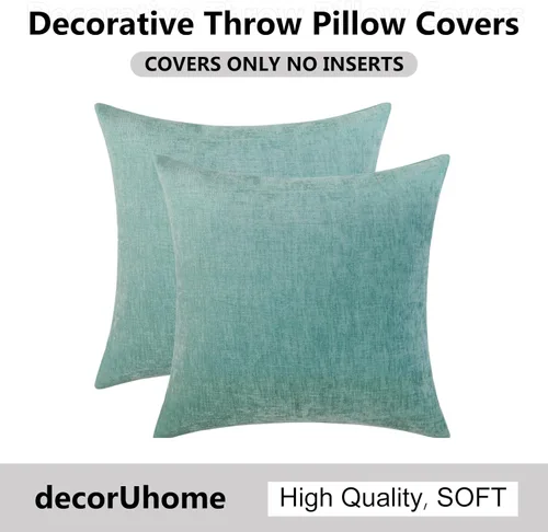Vista 8 de decorUhome Juego de 2 fundas de almohada decorativas de felpilla Aqua Haze de 18 x 18 pulgadas, fundas de almohada suaves y sólidas teñidas