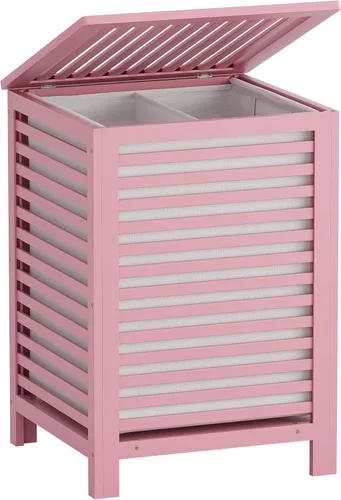 Vista 12 de SMIBUY cesta de lavandería doble con tapa, canasta de lavandería de bambú de 120L con bolsa interior extraíble, clasificador de ropa de 2 secciones