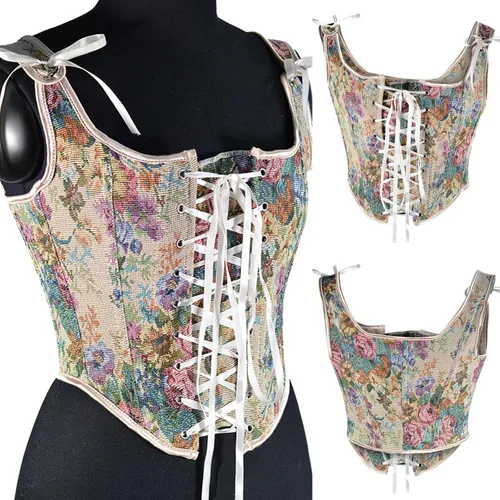 Vista 3 de Corsé con realce para mujer, estilo victoriano, cinturón steampunk, pirata, renacentista, corsé con correas