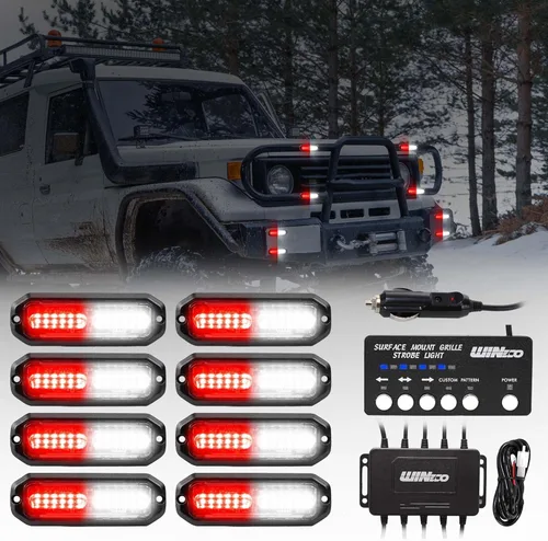 Vista 14 de WINECO Luces de emergencia para vehículos, Kit de luces estroboscópicas de emergencia de montaje en superficie de la parrilla de la luz de la Ámbar