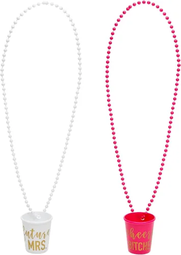 Vista 3 de Juvale Collares de chupito, paquete de 6, color rosa intenso, cadena de 13 pulgadas, vasos de chupito para despedida de soltera y regalos