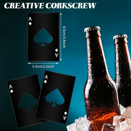 Vista 3 de Abridor de botellas de acero inoxidable para tarjetas de póquer, abrebotellas de cerveza, abrebotellas de cartas, abrebotellas de póquer, para Negro