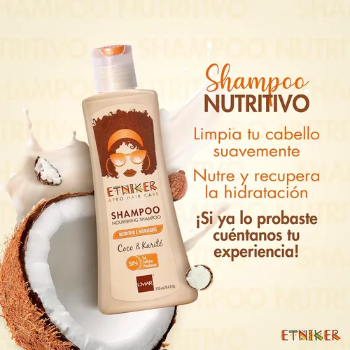 Vista 8 de ETNIKER - Set de champú nutritivo y crema para peinar Cabello afro texturizado, rizado y ondulado Limpia, hidrata, nutre y define Coco