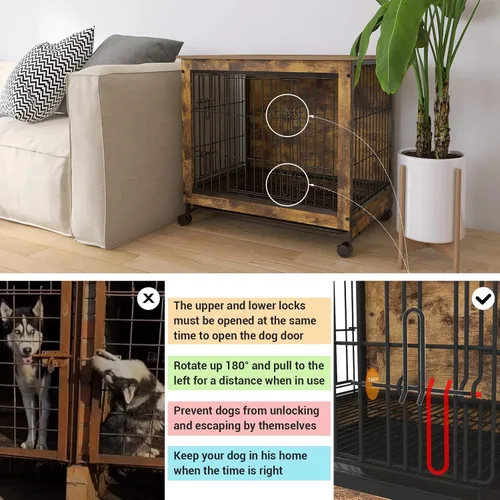 Vista 3 de YOCAN Muebles de madera para perros, mesa auxiliar de jaula de perro de 30.7 pulgadas para perros medianos, puertas dobles de alambre, perreras