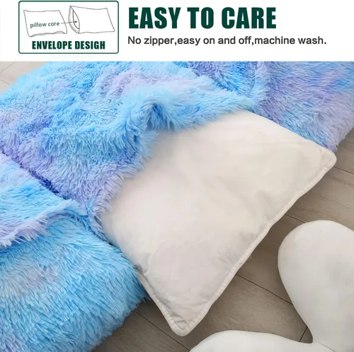 Vista 7 de Mengersi - Almohadas de Terciopelo para Suelo, Funda de Tumbona con Pelo Sintético Tie Dye, Colchón para Dormir para Niños, Adolescentes y Pequeños