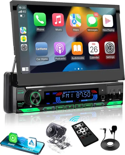 Vista 10 de Actualización: Y-METDRIVING - Radio de coche motorizada con pantalla táctil abatible con Apple Carplay inalámbrico y Android Auto, estéreo de carga