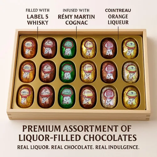 Vista 3 de Andy Anand - Botellas europeas de chocolate negro rellenas con 18 licor de estante superior