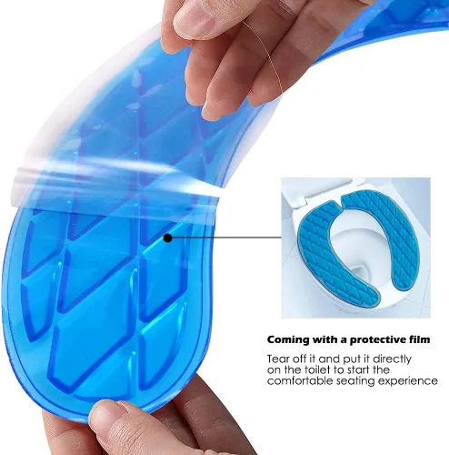 Vista 3 de tapa para asiento del retrete, portable y lavable, almohadilla de gel para retrete, universal, con diseño autoadhesivo (color azul)
