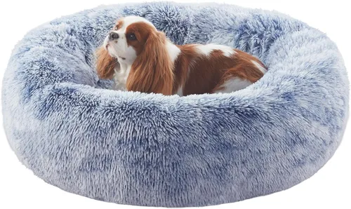 Vista 27 de Cama para perros pequeños con forma de dona de 23 pulgadas – Cama redonda calmante lavable para cachorros con funda extraíble, cama de felpa