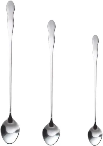 Vista 16 de SellerWay Cuchara de mango largo, cucharadita de acero inoxidable helado de 10 pulgadas para mezclar, té, batido, café, 3 formas diferentes