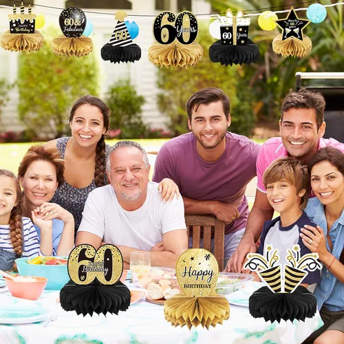 Vista 5 de 9 piezas de decoración de cumpleaños 60 cumpleaños 60 centros de mesa para decoración de mesas, decoraciones de alegría a 60 años, decoración