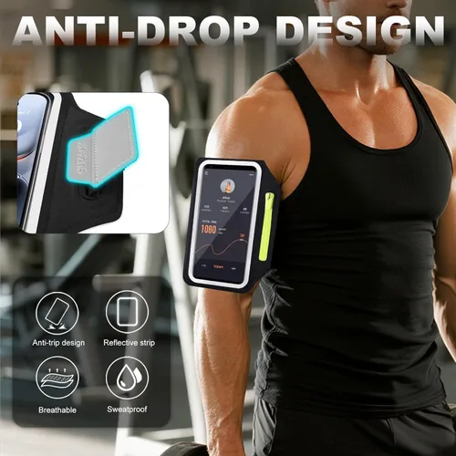 Vista 6 de Brazalete para correr con funda para auriculares y ranura para tarjetas, soporte para teléfono para iPhone 17 16 15 14 Pro Max Plus Galaxy S25 S24