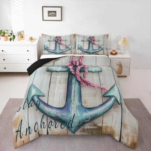 Vista 46 de Erosebridal Juego de edredón con temática de playa, tamaño matrimonial, juego de ropa de cama con estampado de estrellas de mar y conchas marinas