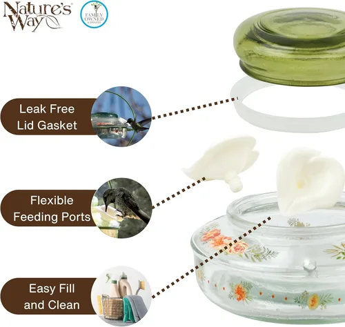 Vista 4 de Nature's Way Bird Products - Comedero decorativo para colibríes con relleno superior de cristal, ramo de Gardenia (DTHF2)