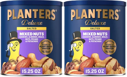 Vista 13 de PLANTERS Deluxe - Mezcla de frutos secos ligeramente salados, reducidos en sodio, 15.25 onzas, recipiente resellable: con anacardos, almendras