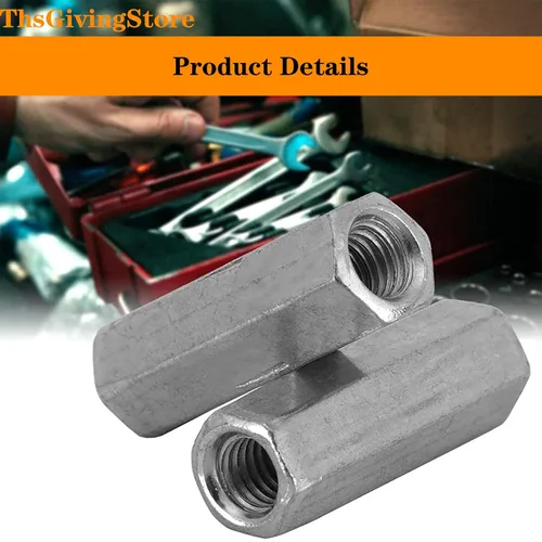 Vista 6 de 10 tuercas hexagonales M10-0.059 x 1.260 in de largo para varilla, 3 extensores de perno chapados en zinc, rosca hembra, ajuste recto, tuerca