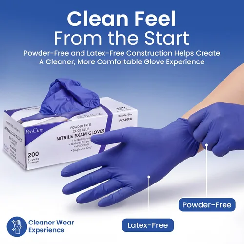 Vista 3 de Guantes desechables de nitrilo, sin látex, sin polvo, guantes de examen médico