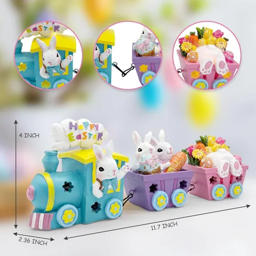 Vista 8 de Hexagram Decoraciones de Pascua para el hogar, tren, decoración de mesa de Pascua, centros de mesa iluminados con conejo para el hogar, decoración