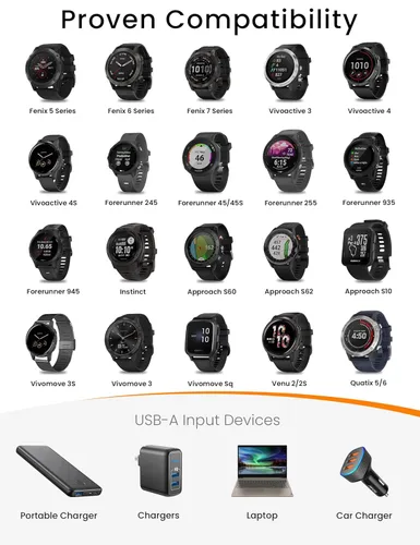 Vista 2 de Sinoacc Paquete de 2 cables de carga para reloj Garmin para Forerunner 55 165 245 255 265 935 955 965 970 Fenix 8 Pro E 7 6 5 Vivoactive 6 5 4 3