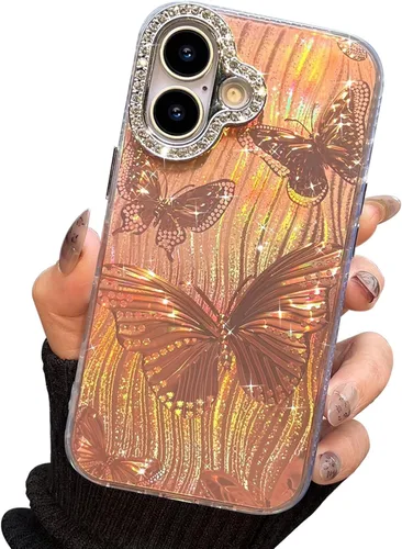 Vista 681 de I-MGAE-IN-AR - Funda diseñada para iPhone 12 y 12 Pro, diseño de mariposa plateada brillante, funda protectora de poliuretano termoplástico, suave