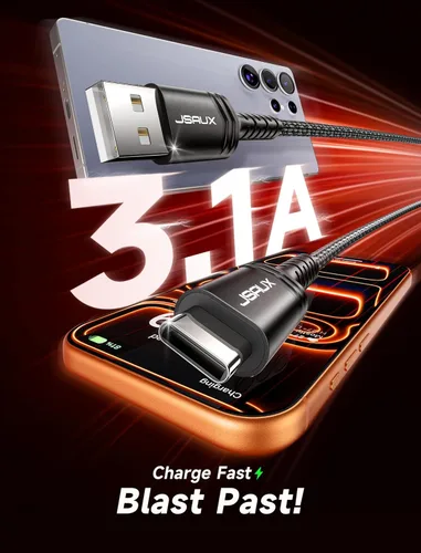 Vista 6 de JSAUX - Paquete de 3 cables USB C 3 A de carga rápida (10/6.6/3.3 pies), USB A a tipo C, trenzado de nailon compatible con Samsung Galaxy Gris