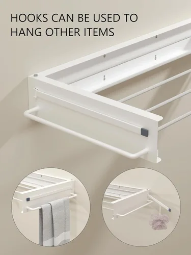 Vista 6 de JOOM Estante de secado de ropa plegable, estante de secado montado en la pared, estante de secado de ropa, 31.5 pulgadas de ancho, 5 varillas