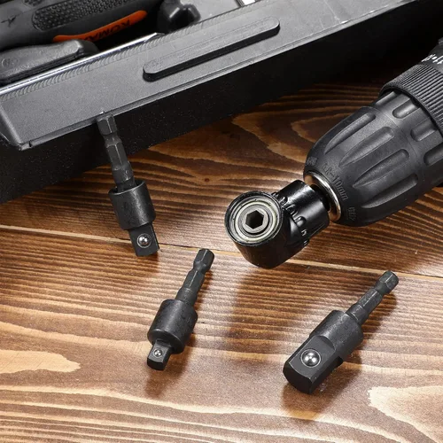 Vista 7 de Juego de 4 adaptadores de enchufe de impacto de 90 grados, accesorio de taladro de ángulo recto giratorio de 360° de 1/4 3/8 1/2 pulgadas, adaptador
