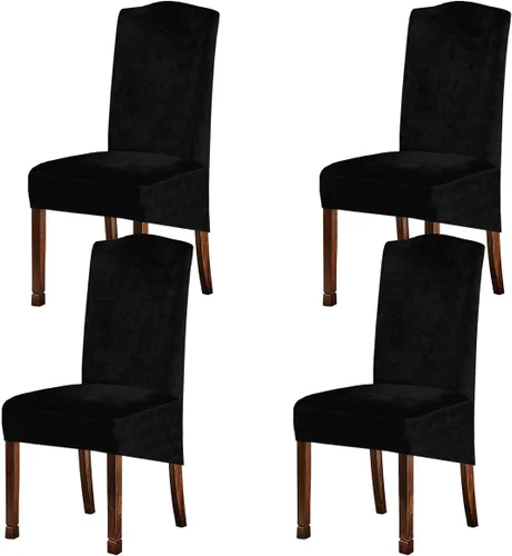 Vista 19 de Fundas de terciopelo para sillas de comedor XL de felpa, fundas elásticas para sillas altas, fundas protectoras de elastano con banda elástica