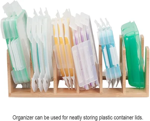 Vista 5 de MobileVision Organizador de tapa de olla de bambú para almacenamiento en armarios o encimeras de cocina y armarios