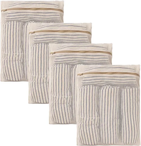 Vista 10 de HEAVYWOOD Bolsa de malla de algodón de 4 piezas, bolsa de lavado orgánico para lavadora, bolsas de lencería para lavar prendas delicadas